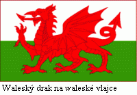 Waleská vlajka a na ní waleský drak